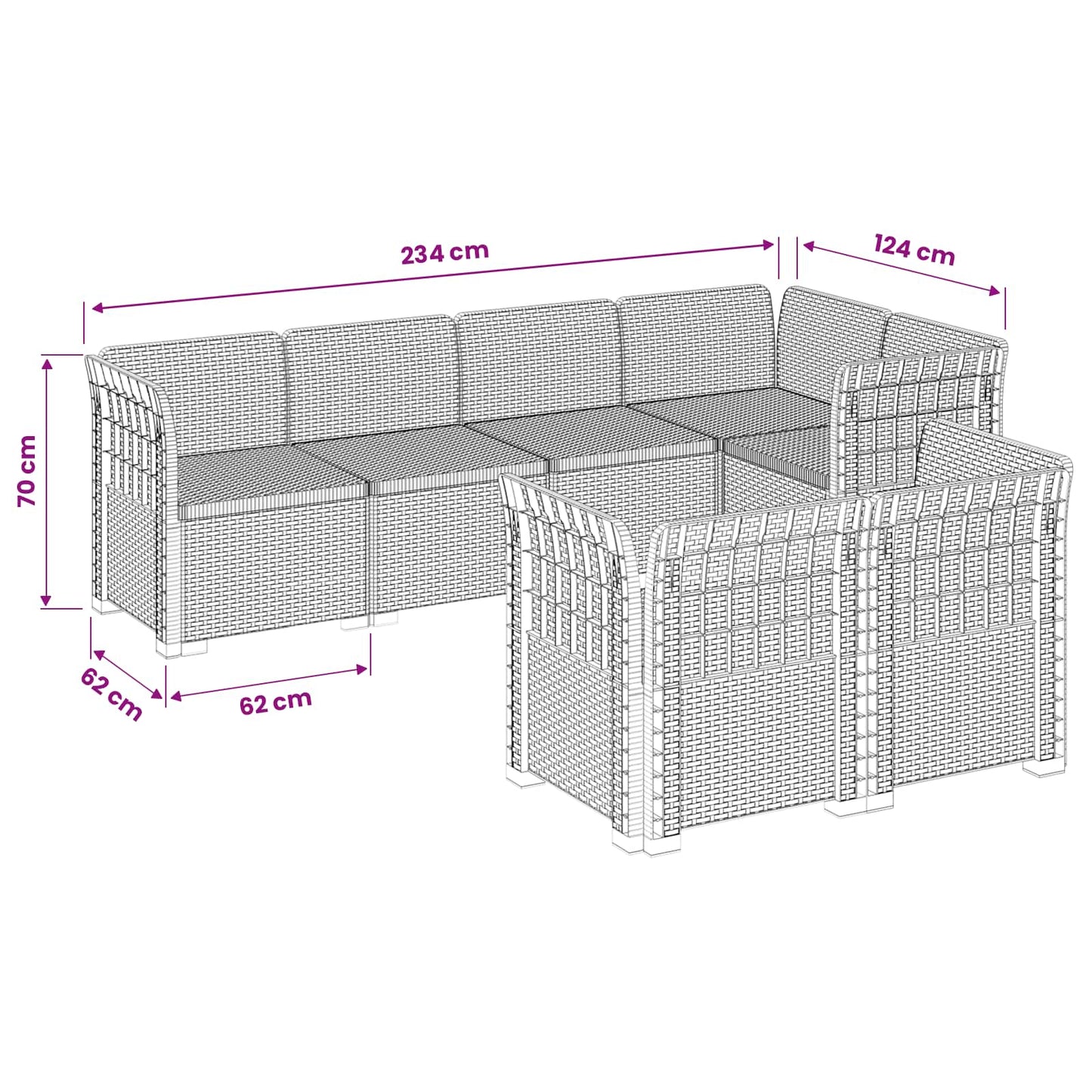 vidaXL 7-Seater Garden Sofa Rattan Look PP Light Grey