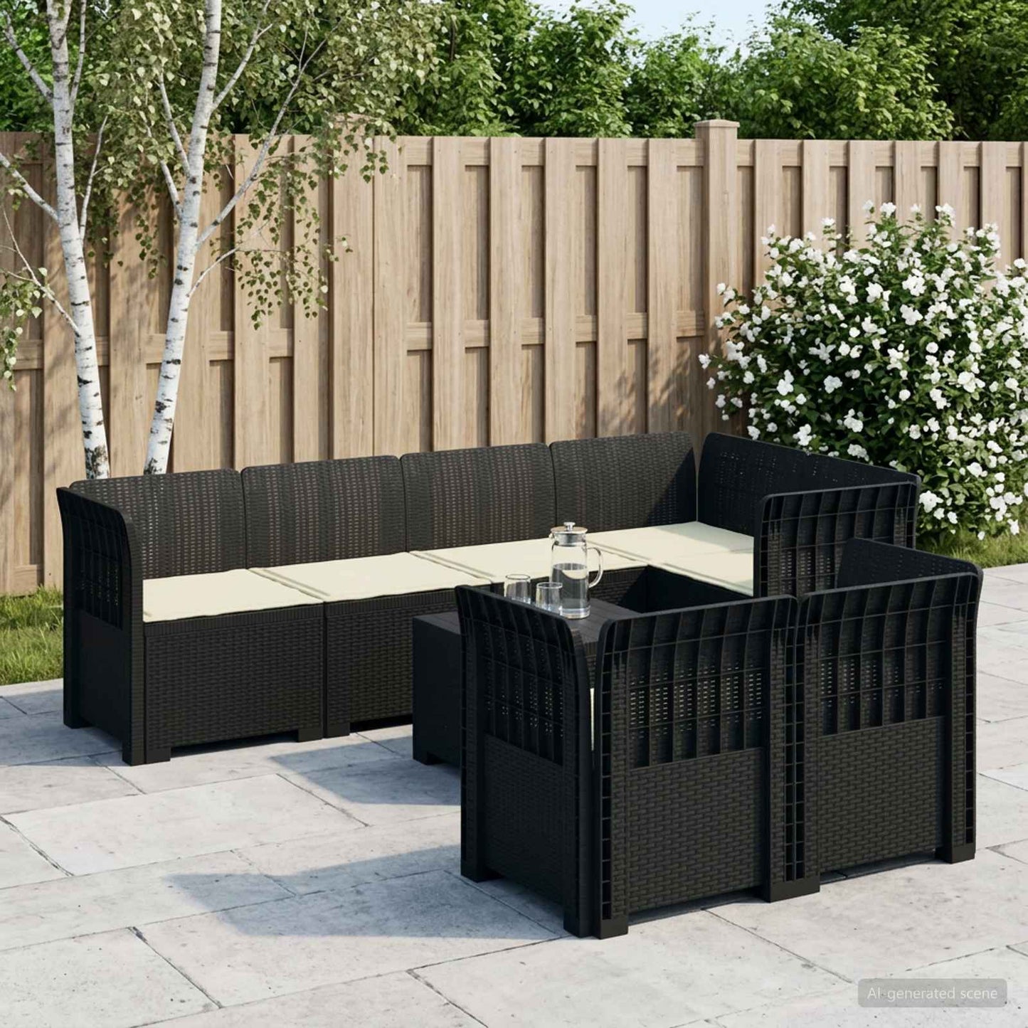 vidaXL 7-Seater Garden Sofa with Cushions Rattan Look PP Anthracite