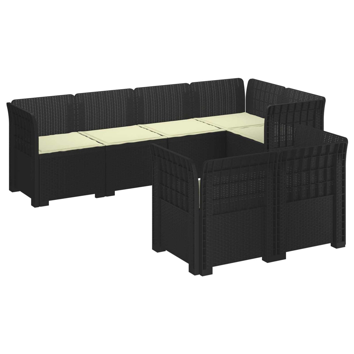 vidaXL 7-Seater Garden Sofa with Cushions Rattan Look PP Anthracite