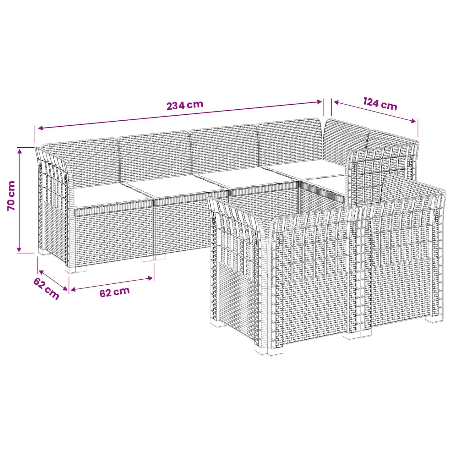 vidaXL 7-Seater Garden Sofa with Cushions Rattan Look PP Anthracite
