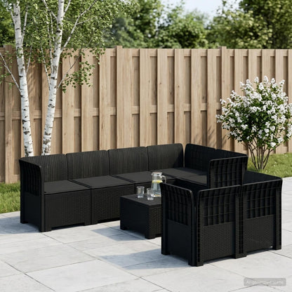 vidaXL 7-Seater Garden Sofa with Cushions Rattan Look PP Anthracite