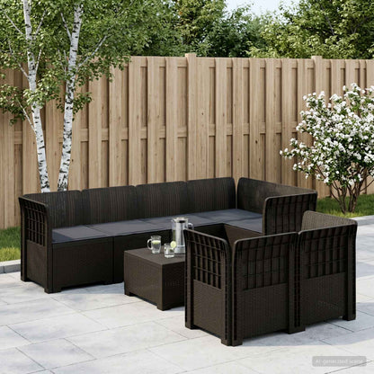 vidaXL 7-Seater Garden Sofa with Cushions Rattan Look PP Anthracite
