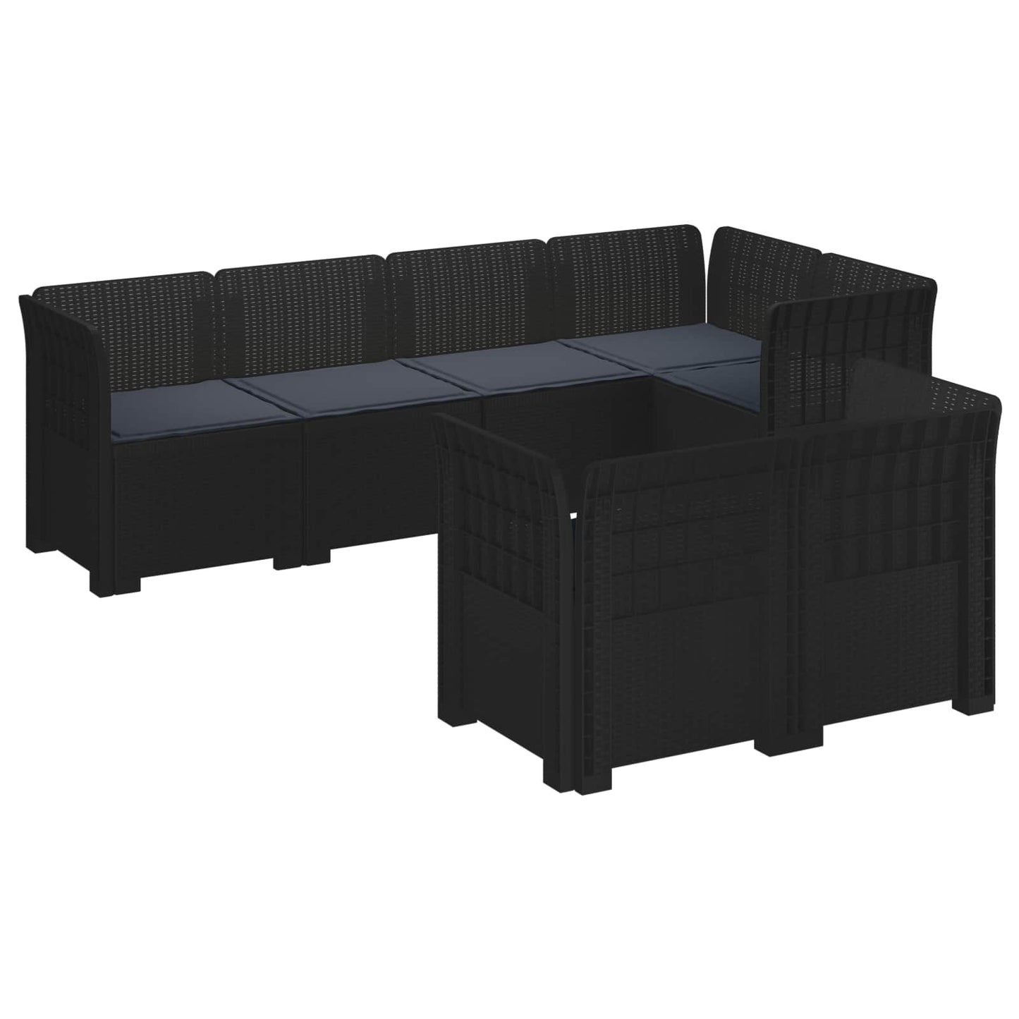 vidaXL 7-Seater Garden Sofa with Cushions Rattan Look PP Anthracite