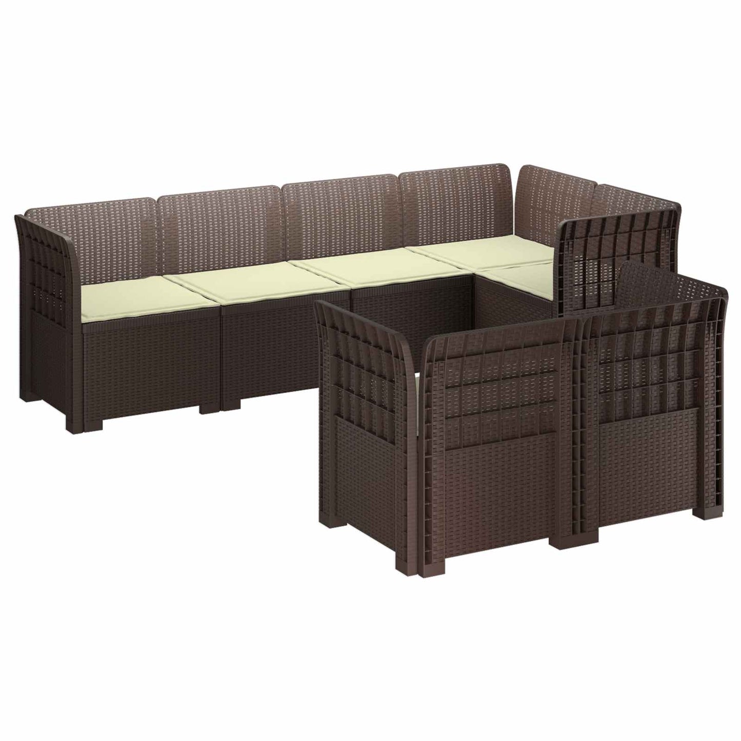 vidaXL 7-Seater Garden Sofa with Cushions Rattan Look PP Brown