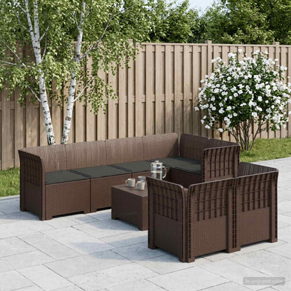 vidaXL 7-Seater Garden Sofa with Cushions Rattan Look PP Brown