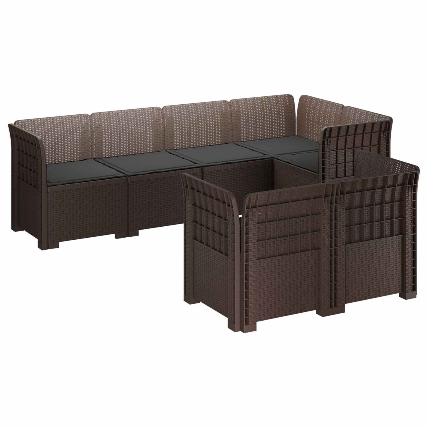 vidaXL 7-Seater Garden Sofa with Cushions Rattan Look PP Brown