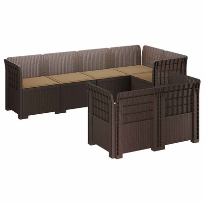 vidaXL 7-Seater Garden Sofa with Cushions Rattan Look PP Brown