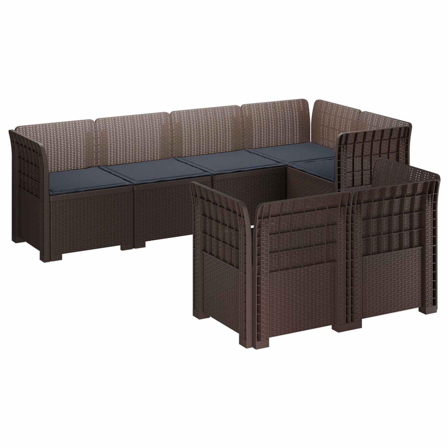vidaXL 7-Seater Garden Sofa with Cushions Rattan Look PP Brown