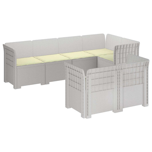 vidaXL 7-Seater Garden Sofa with Cushions Rattan Look PP White