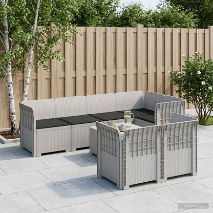vidaXL 7-Seater Garden Sofa with Cushions Rattan Look PP White