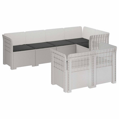 vidaXL 7-Seater Garden Sofa with Cushions Rattan Look PP White