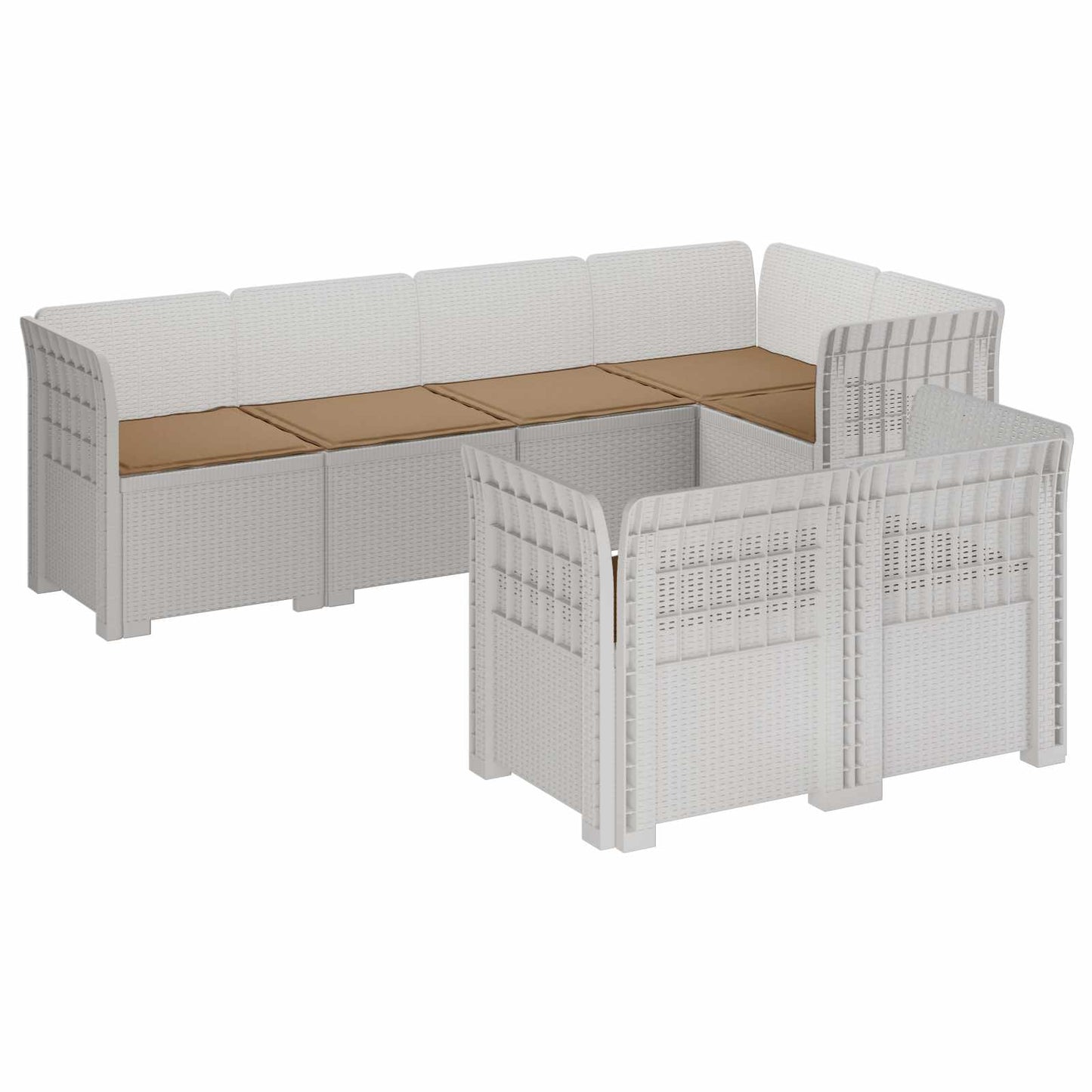 vidaXL 7-Seater Garden Sofa with Cushions Rattan Look PP White