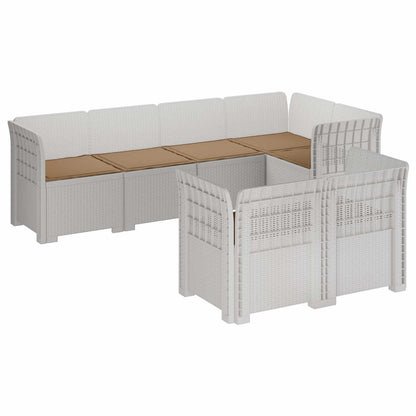 vidaXL 7-Seater Garden Sofa with Cushions Rattan Look PP White