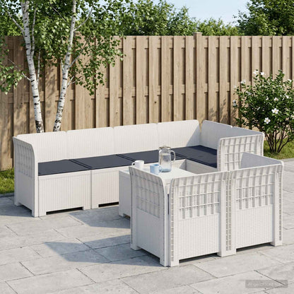 vidaXL 7-Seater Garden Sofa with Cushions Rattan Look PP White