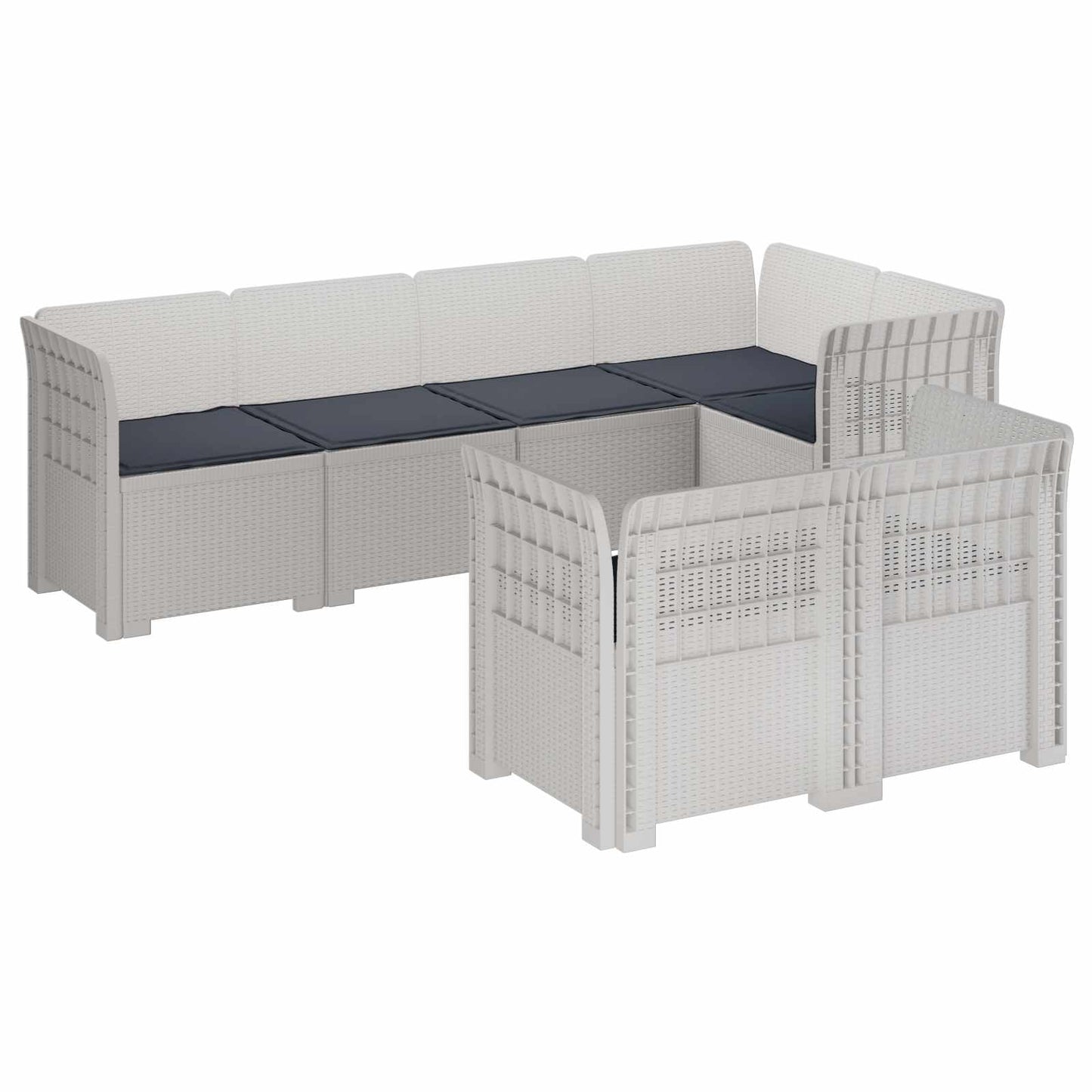 vidaXL 7-Seater Garden Sofa with Cushions Rattan Look PP White