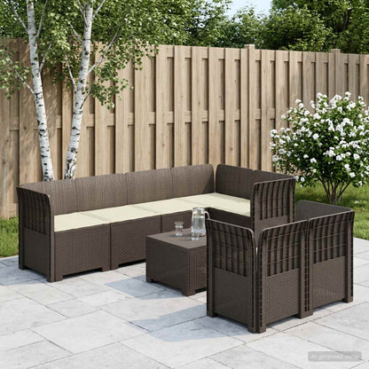 vidaXL 7-Seater Garden Sofa with Cushions Rattan Look PP Light Grey