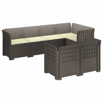 vidaXL 7-Seater Garden Sofa with Cushions Rattan Look PP Light Grey
