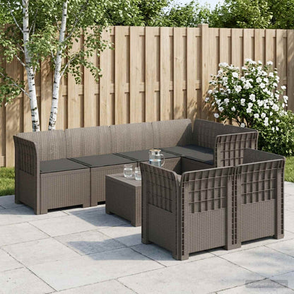 vidaXL 7-Seater Garden Sofa with Cushions Rattan Look PP Light Grey