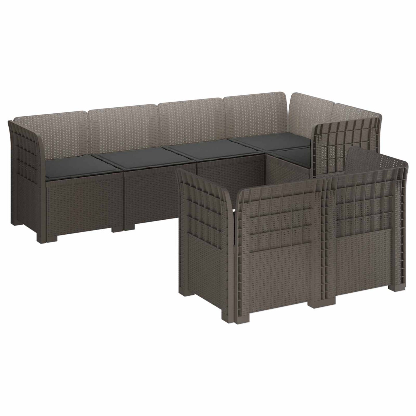 vidaXL 7-Seater Garden Sofa with Cushions Rattan Look PP Light Grey
