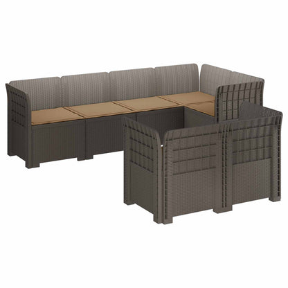 vidaXL 7-Seater Garden Sofa with Cushions Rattan Look PP Light Grey