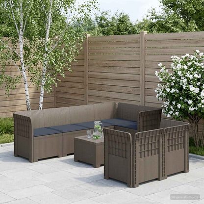 vidaXL 7-Seater Garden Sofa with Cushions Rattan Look PP Light Grey