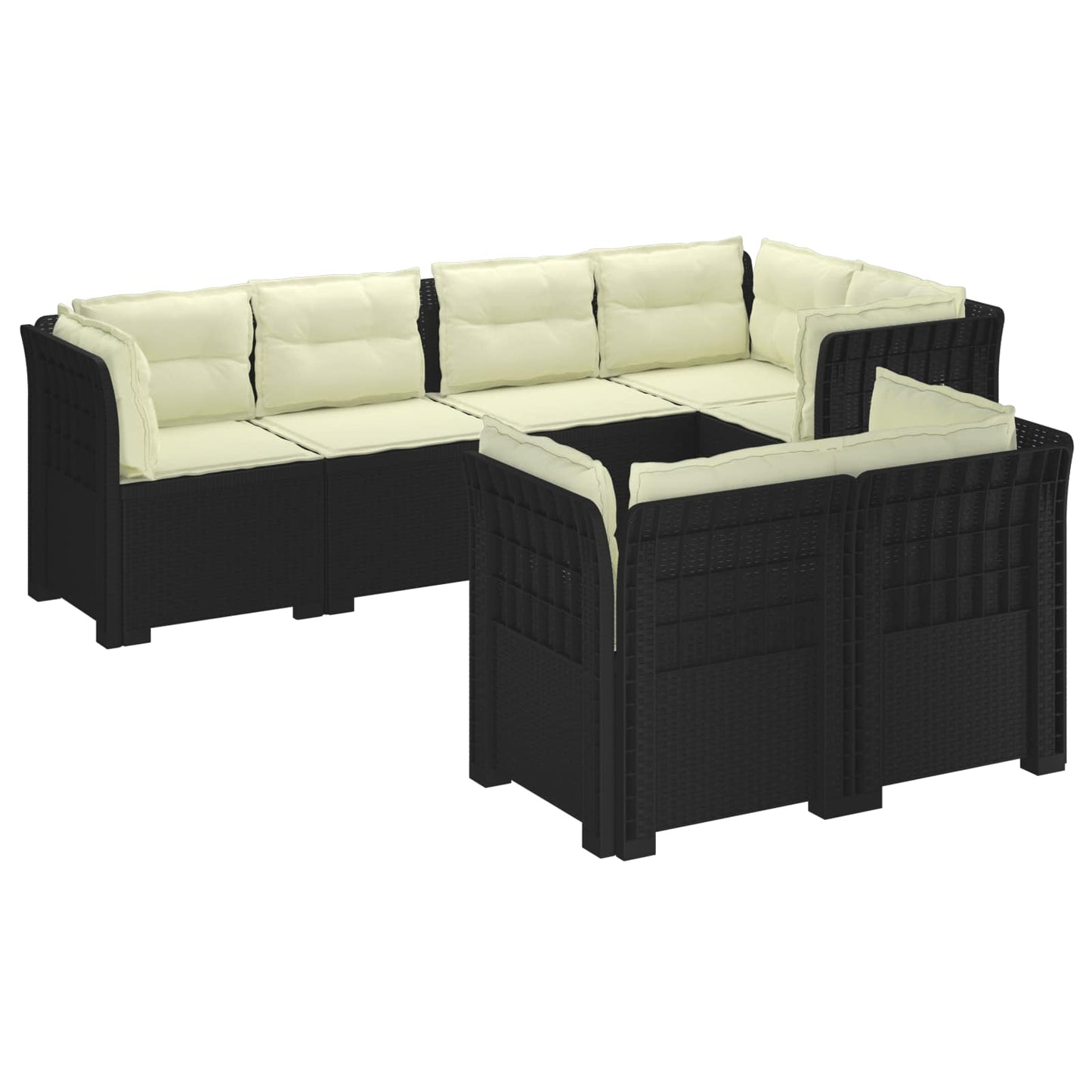 vidaXL 7-Seater Garden Sofa with Cushions Rattan Look PP Anthracite