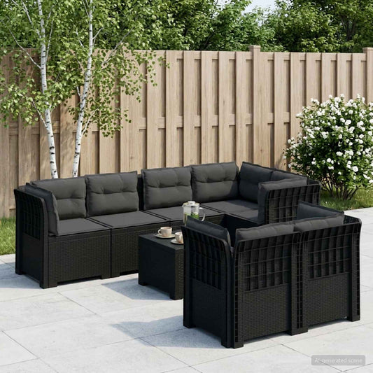 vidaXL 7-Seater Garden Sofa with Cushions Rattan Look PP Anthracite
