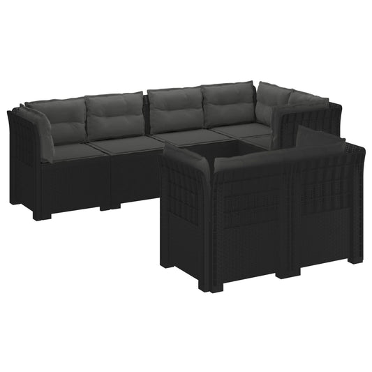 vidaXL 7-Seater Garden Sofa with Cushions Rattan Look PP Anthracite