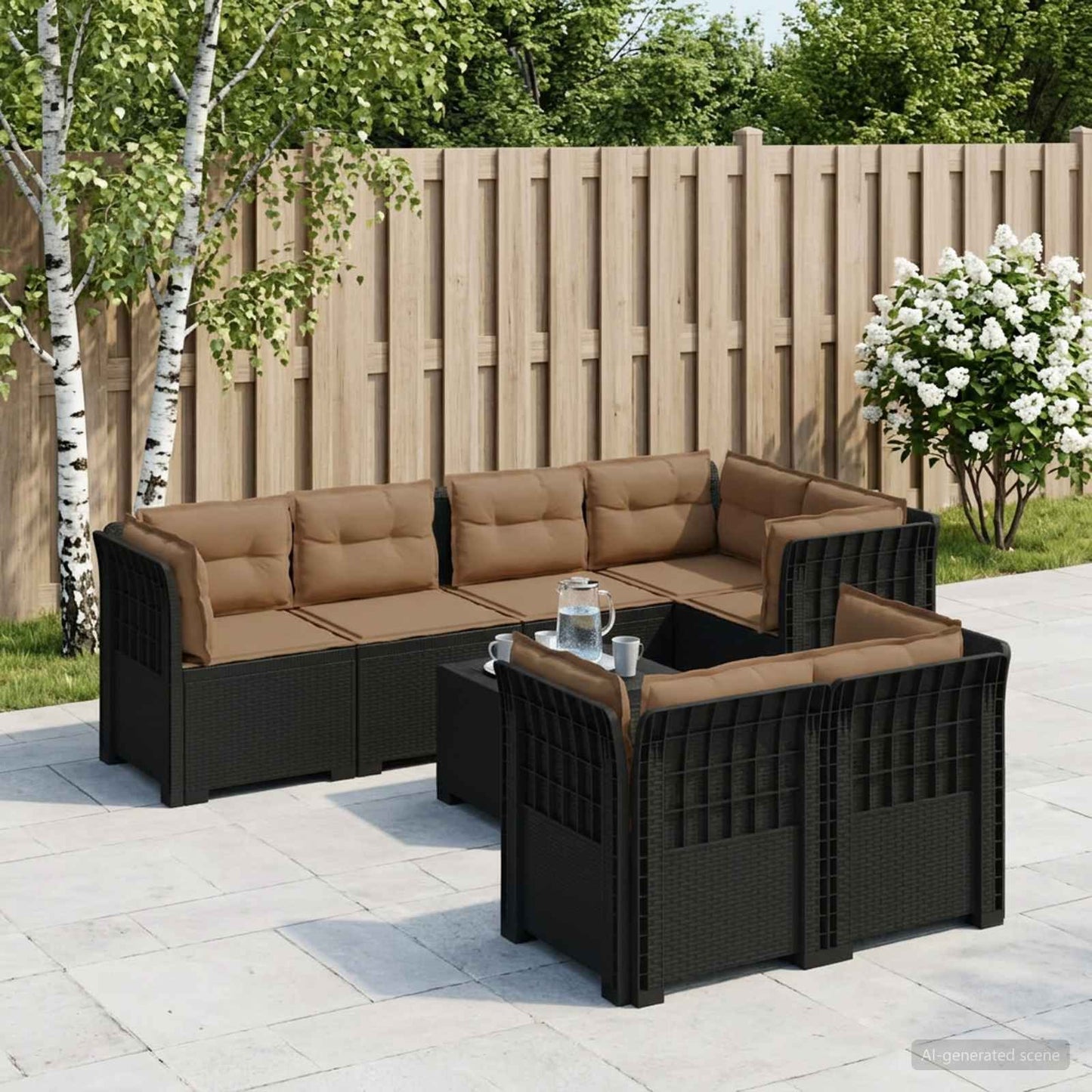 vidaXL 7-Seater Garden Sofa with Cushions Rattan Look PP Anthracite