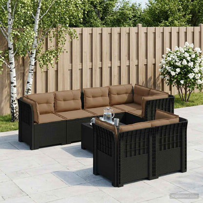 vidaXL 7-Seater Garden Sofa with Cushions Rattan Look PP Anthracite