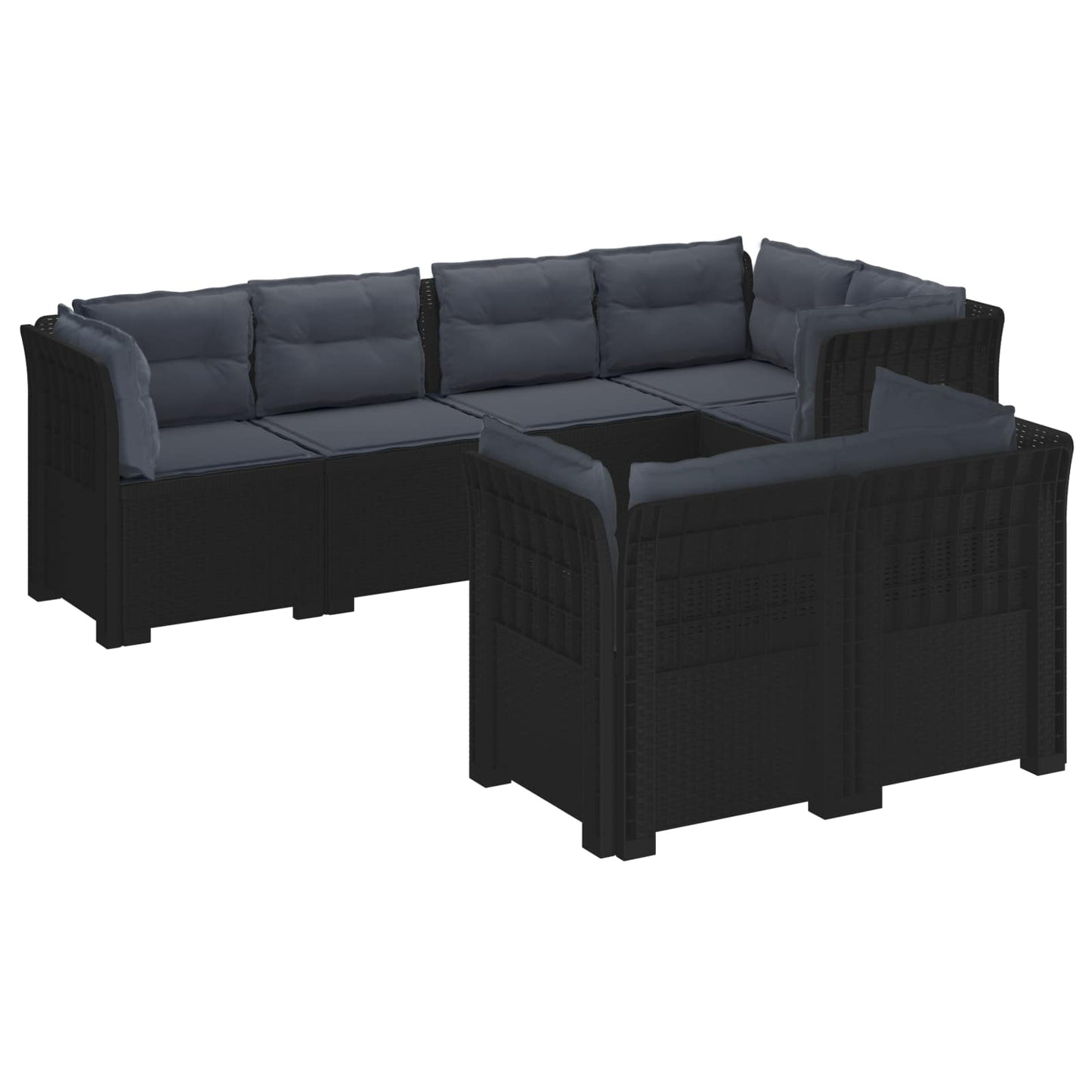 vidaXL 7-Seater Garden Sofa with Cushions Rattan Look PP Anthracite