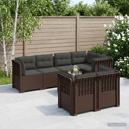 vidaXL 7-Seater Garden Sofa with Cushions Rattan Look PP Brown