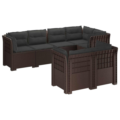 vidaXL 7-Seater Garden Sofa with Cushions Rattan Look PP Brown