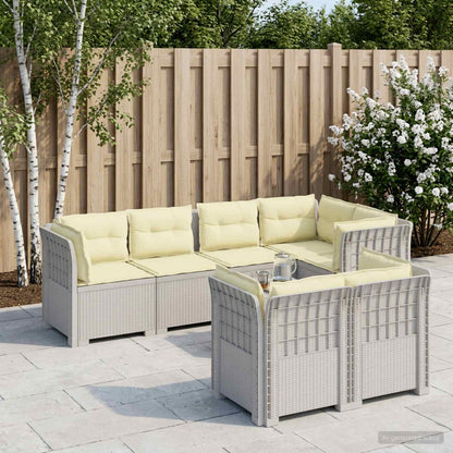 vidaXL 7-Seater Garden Sofa with Cushions Rattan Look PP White