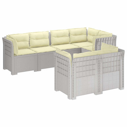 vidaXL 7-Seater Garden Sofa with Cushions Rattan Look PP White