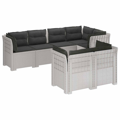 vidaXL 7-Seater Garden Sofa with Cushions Rattan Look PP White