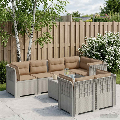 vidaXL 7-Seater Garden Sofa with Cushions Rattan Look PP White