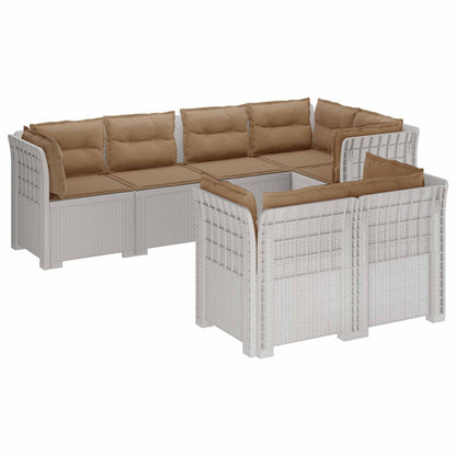 vidaXL 7-Seater Garden Sofa with Cushions Rattan Look PP White