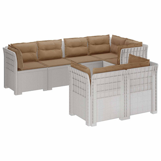 vidaXL 7-Seater Garden Sofa with Cushions Rattan Look PP White