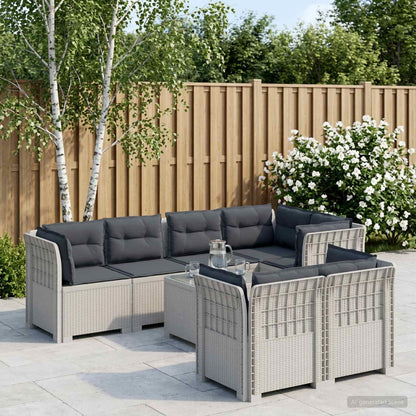vidaXL 7-Seater Garden Sofa with Cushions Rattan Look PP White