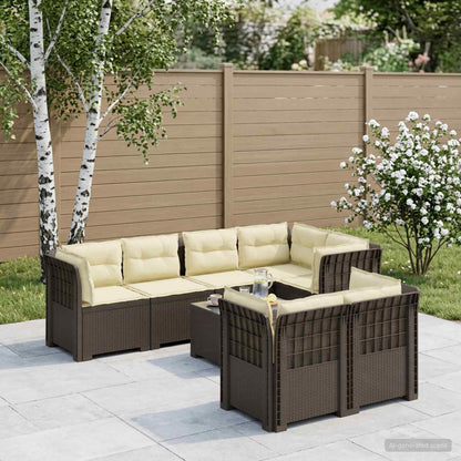 vidaXL 7-Seater Garden Sofa with Cushions Rattan Look PP Light Grey