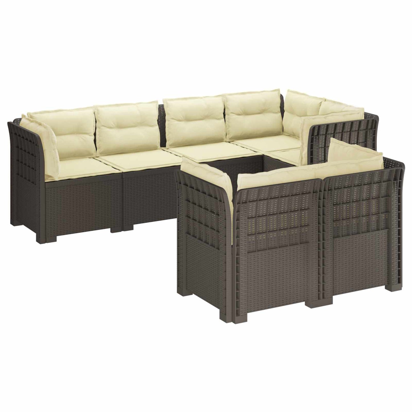 vidaXL 7-Seater Garden Sofa with Cushions Rattan Look PP Light Grey