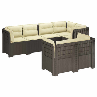 vidaXL 7-Seater Garden Sofa with Cushions Rattan Look PP Light Grey
