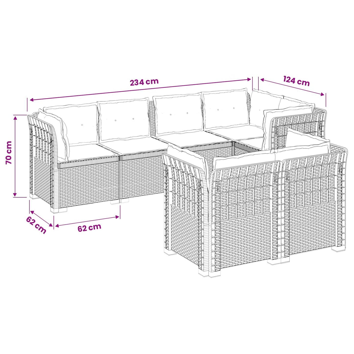 vidaXL 7-Seater Garden Sofa with Cushions Rattan Look PP Light Grey