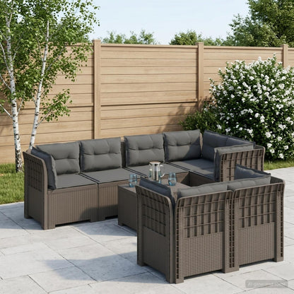 vidaXL 7-Seater Garden Sofa with Cushions Rattan Look PP Light Grey