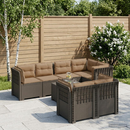 vidaXL 7-Seater Garden Sofa with Cushions Rattan Look PP Light Grey