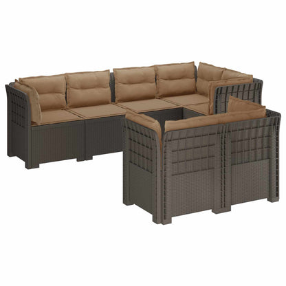 vidaXL 7-Seater Garden Sofa with Cushions Rattan Look PP Light Grey