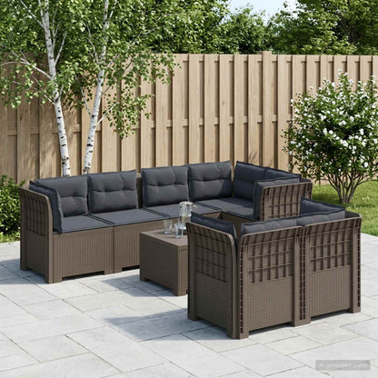vidaXL 7-Seater Garden Sofa with Cushions Rattan Look PP Light Grey