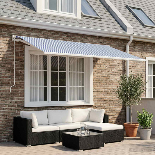 vidaXL Awning Replacement Fabric Blue and White 300 x 250 cm Polyester