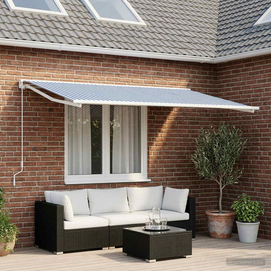 vidaXL Awning Replacement Fabric Blue and White 600 x 300 cm Polyester